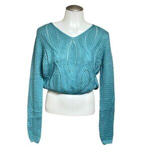 PrettyGuide Women's Sweater Long Sleeve‎ Eyelet Cable Lace Up Crop Top